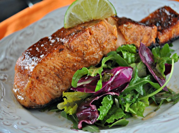 glazed-salmon-over-greens-mountainmamacooks